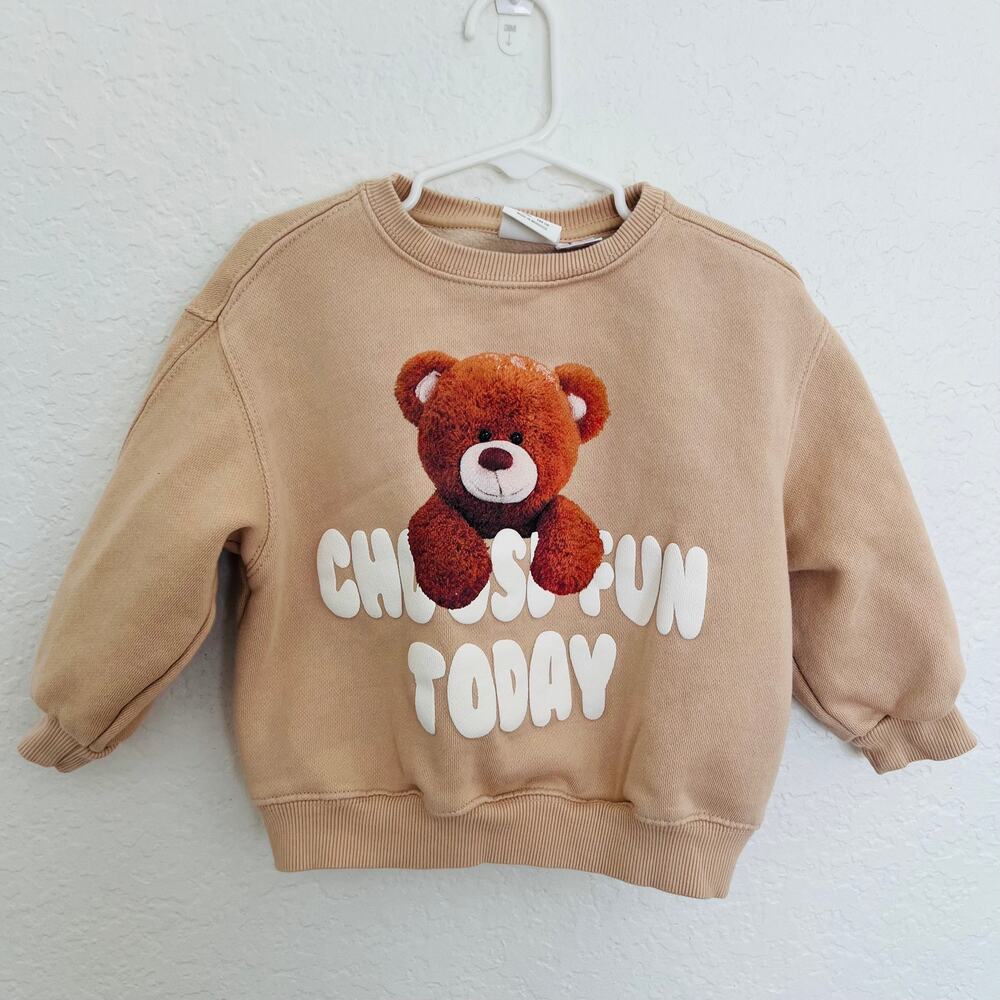 Zara Kids Teddy Bear “Choose Fun Today” Crewneck Sweatshirt